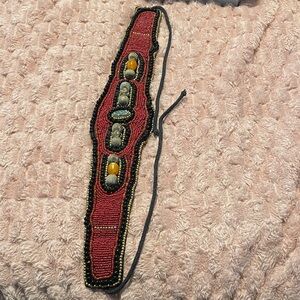 Handcrafted Beaded Belt- Red and Gold